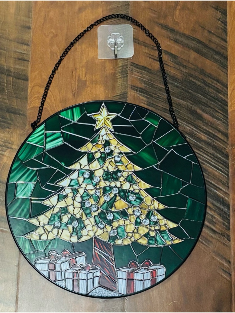 Beautiful Large 12x12 Christmas/Holiday Stain Glass Window Hanging..